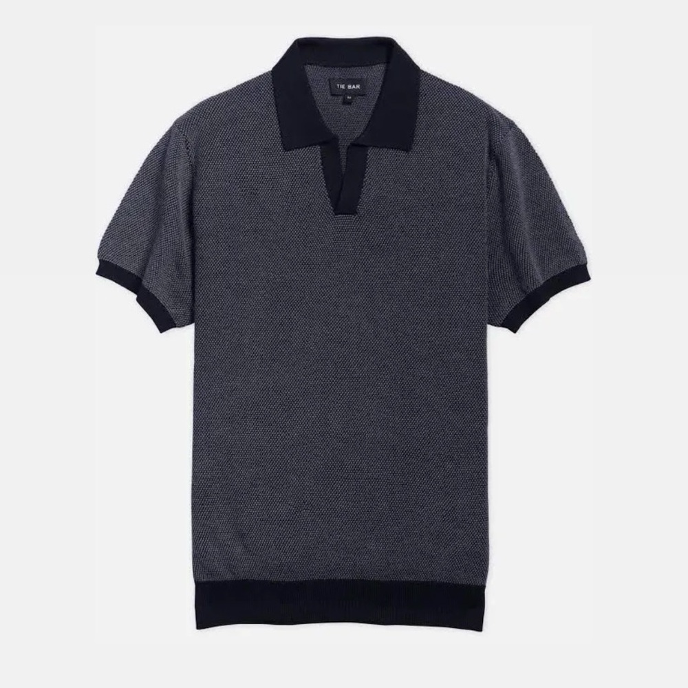 The Tie Bar Men's Birdseye Cotton Polo in Navy